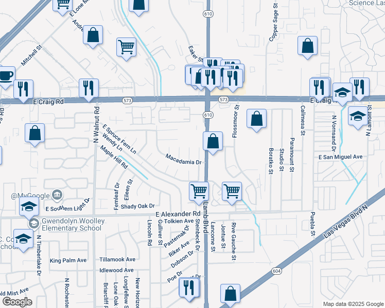 map of restaurants, bars, coffee shops, grocery stores, and more near 4202 Mango Tree Court in Las Vegas