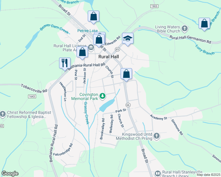 map of restaurants, bars, coffee shops, grocery stores, and more near 170 Summit Street in Rural Hall