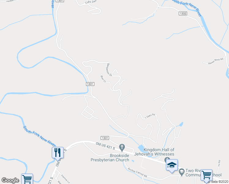 map of restaurants, bars, coffee shops, grocery stores, and more near 1008 Benjamin Drive in Boone