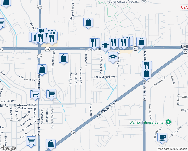 map of restaurants, bars, coffee shops, grocery stores, and more near 4712 Corsaire Avenue in Las Vegas
