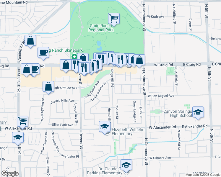 map of restaurants, bars, coffee shops, grocery stores, and more near 4233 Inglewood Point Street in North Las Vegas