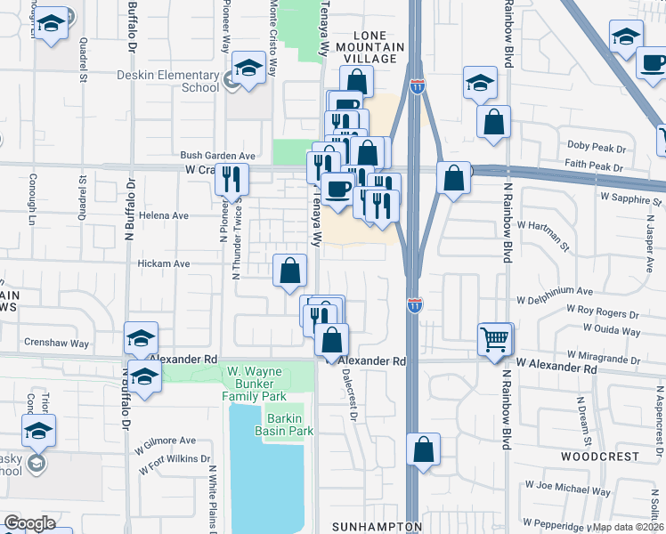 map of restaurants, bars, coffee shops, grocery stores, and more near 4145 North Browndeer Circle in Las Vegas