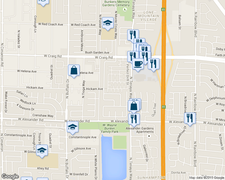map of restaurants, bars, coffee shops, grocery stores, and more near 4205 Plummer Court in Las Vegas