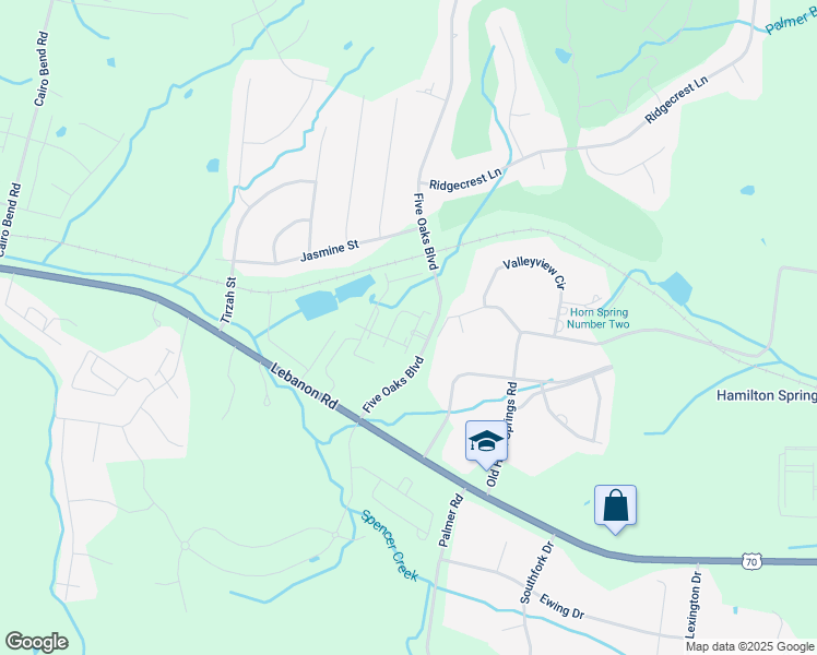 map of restaurants, bars, coffee shops, grocery stores, and more near 5 Oak Street in Lebanon