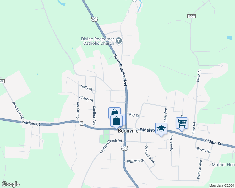 map of restaurants, bars, coffee shops, grocery stores, and more near 109 Sunset Drive in Boonville
