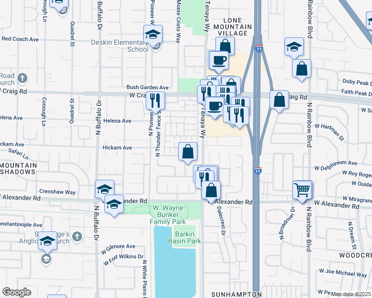 map of restaurants, bars, coffee shops, grocery stores, and more near 4141 Buckland Court in Las Vegas