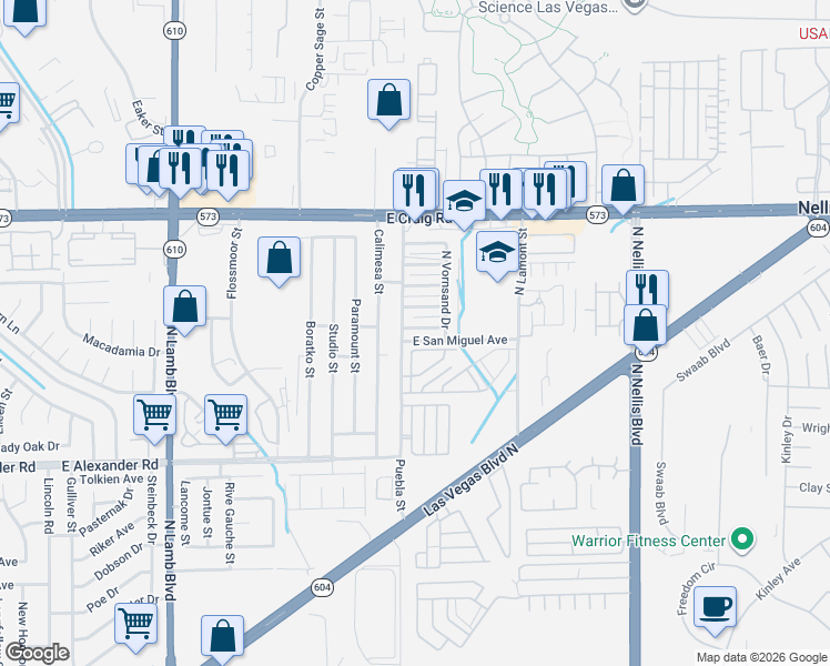 map of restaurants, bars, coffee shops, grocery stores, and more near 4712 Corsaire Avenue in Las Vegas
