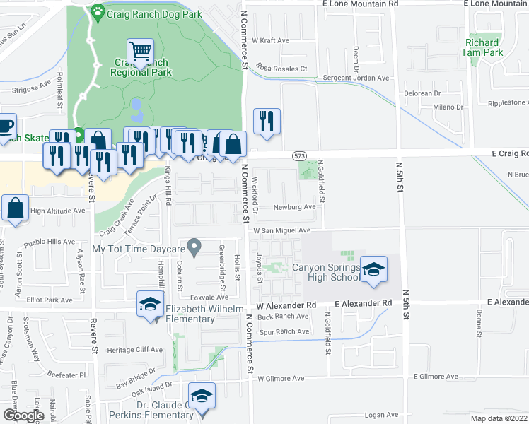 map of restaurants, bars, coffee shops, grocery stores, and more near 209 Newburg Avenue in North Las Vegas