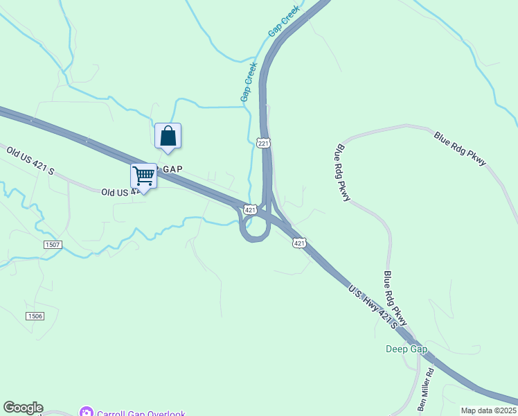 map of restaurants, bars, coffee shops, grocery stores, and more near 10418 U.S. 421 in Watauga County