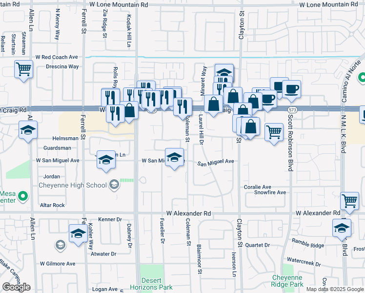 map of restaurants, bars, coffee shops, grocery stores, and more near 2404 Alma Lidia Avenue in North Las Vegas