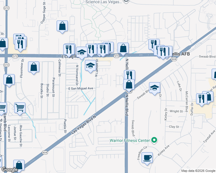 map of restaurants, bars, coffee shops, grocery stores, and more near 4178-4218 North Lamont Street in Las Vegas