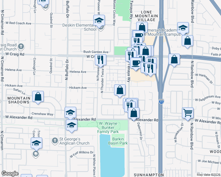 map of restaurants, bars, coffee shops, grocery stores, and more near 4205 Plummer Court in Las Vegas