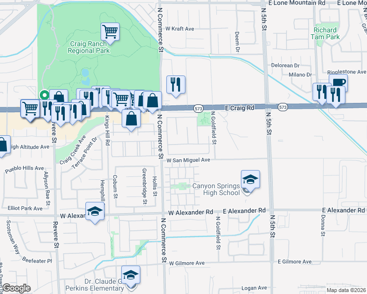 map of restaurants, bars, coffee shops, grocery stores, and more near 4239 Belkin Court in North Las Vegas