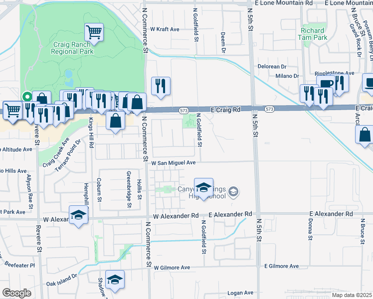 map of restaurants, bars, coffee shops, grocery stores, and more near 33 Newburg Avenue in North Las Vegas