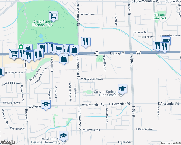 map of restaurants, bars, coffee shops, grocery stores, and more near 127 Newburg Avenue in North Las Vegas