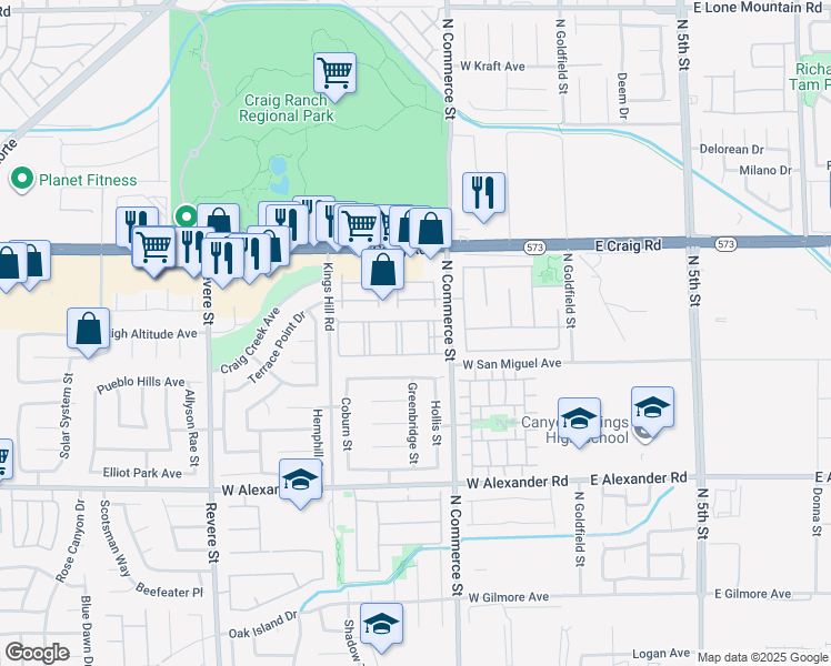 map of restaurants, bars, coffee shops, grocery stores, and more near 4249 North Commerce Street in North Las Vegas