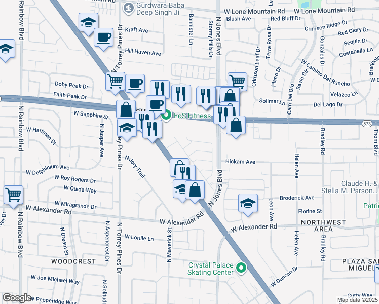 map of restaurants, bars, coffee shops, grocery stores, and more near 6111 Castle Gardens Avenue in Las Vegas