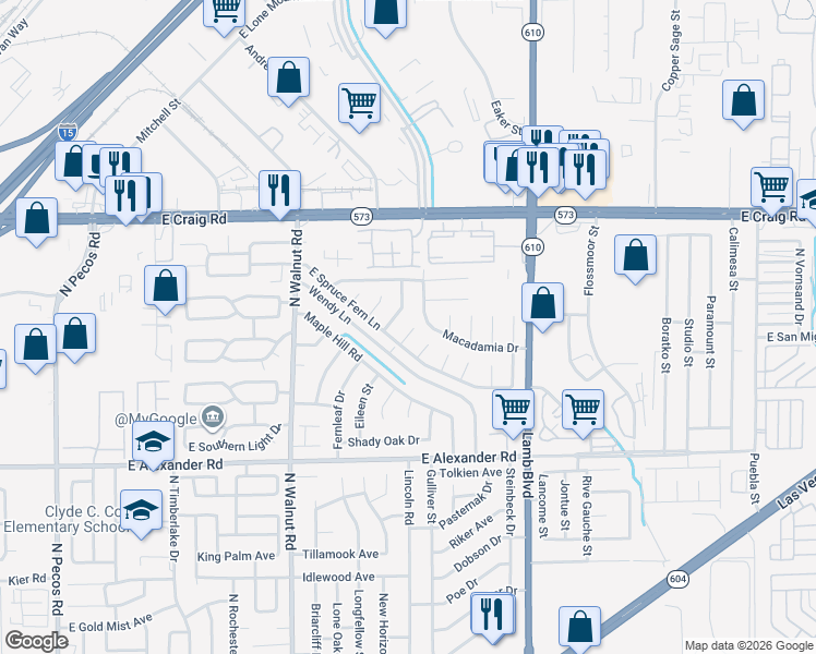 map of restaurants, bars, coffee shops, grocery stores, and more near 4187 Jacqueline Way in Las Vegas