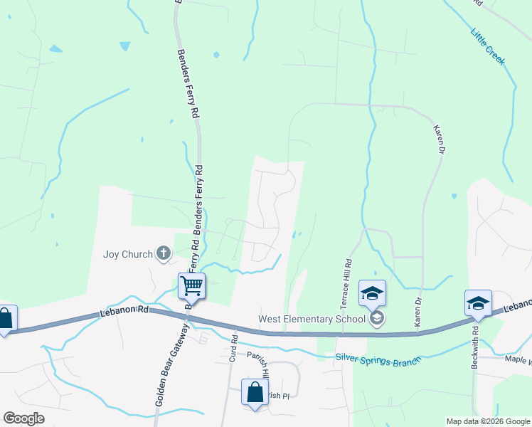 map of restaurants, bars, coffee shops, grocery stores, and more near 606 Southshore Point in Mt. Juliet