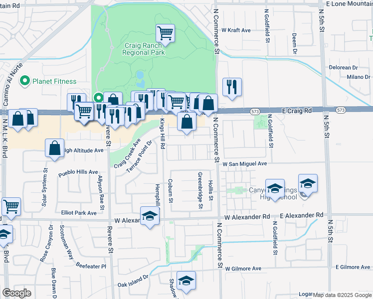 map of restaurants, bars, coffee shops, grocery stores, and more near 4249 North Commerce Street in North Las Vegas