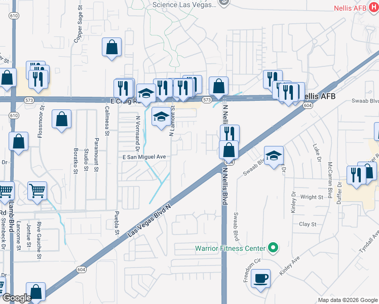 map of restaurants, bars, coffee shops, grocery stores, and more near 4178-4218 North Lamont Street in Las Vegas