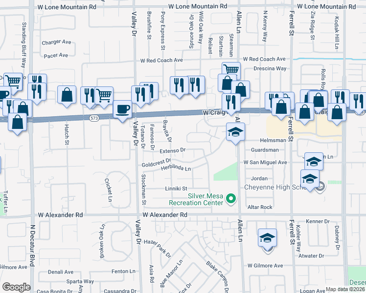 map of restaurants, bars, coffee shops, grocery stores, and more near 4002 Extenso Dr in North Las Vegas