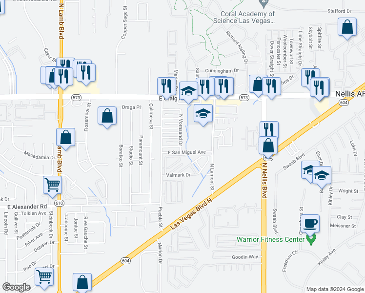 map of restaurants, bars, coffee shops, grocery stores, and more near 4782 Corsaire Avenue in Las Vegas