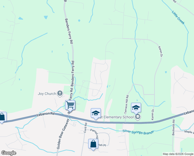 map of restaurants, bars, coffee shops, grocery stores, and more near 609 Southshore Point in Mt. Juliet