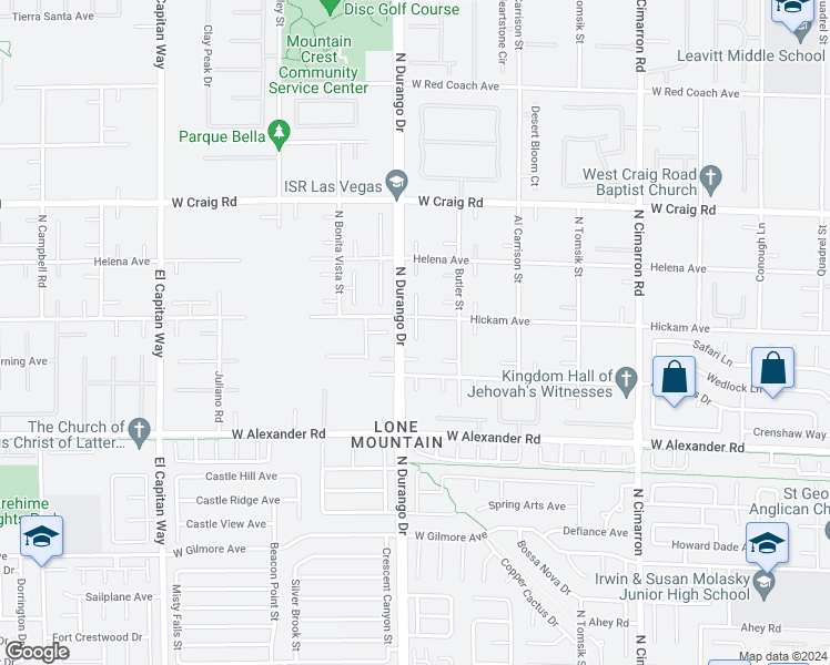 map of restaurants, bars, coffee shops, grocery stores, and more near 4192 North Durango Drive in Las Vegas
