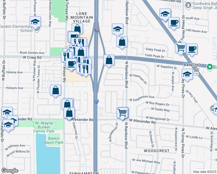map of restaurants, bars, coffee shops, grocery stores, and more near 6905 West Old Castle Drive in Las Vegas