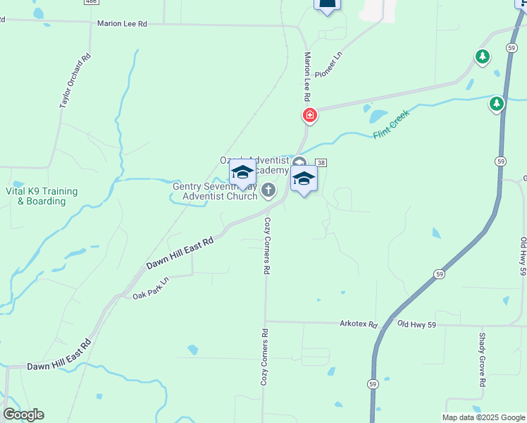 map of restaurants, bars, coffee shops, grocery stores, and more near 13300 Cozy Corners Road in Siloam Springs