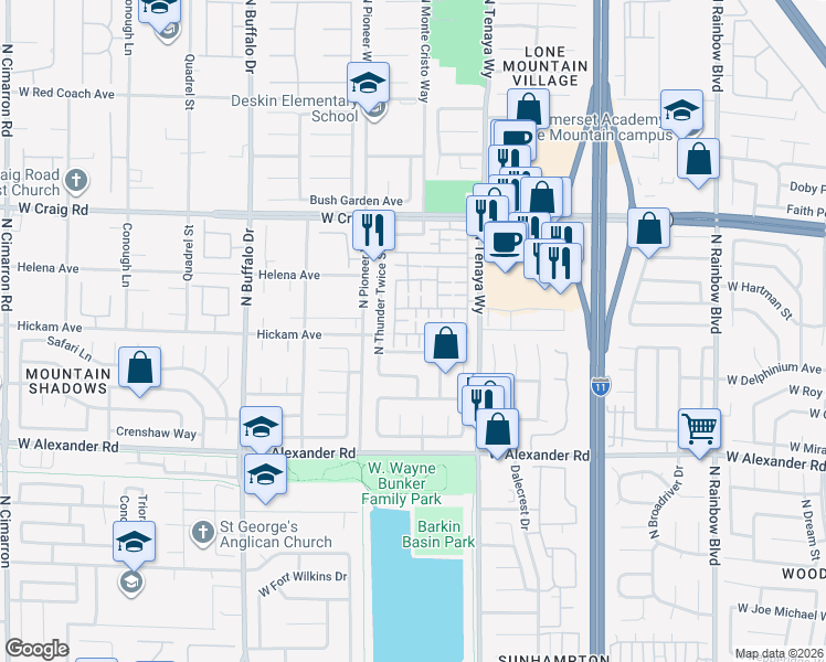 map of restaurants, bars, coffee shops, grocery stores, and more near 4205 Plummer Court in Las Vegas
