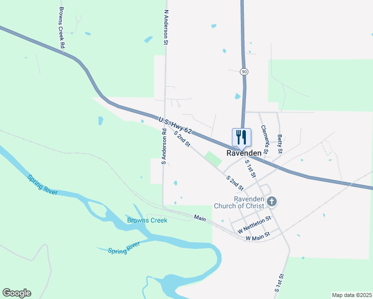 map of restaurants, bars, coffee shops, grocery stores, and more near 156 South 2nd Street in Ravenden