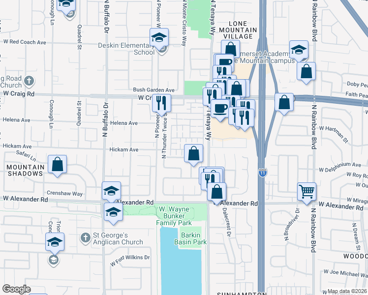 map of restaurants, bars, coffee shops, grocery stores, and more near 4205 Plummer Court in Las Vegas