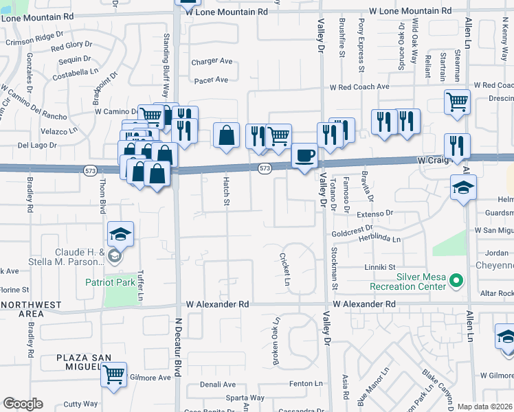 map of restaurants, bars, coffee shops, grocery stores, and more near 4300 San Mateo Street in North Las Vegas