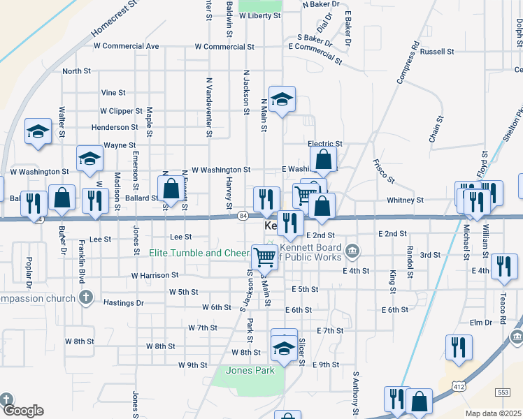 map of restaurants, bars, coffee shops, grocery stores, and more near 101-157 Tatum St in Kennett