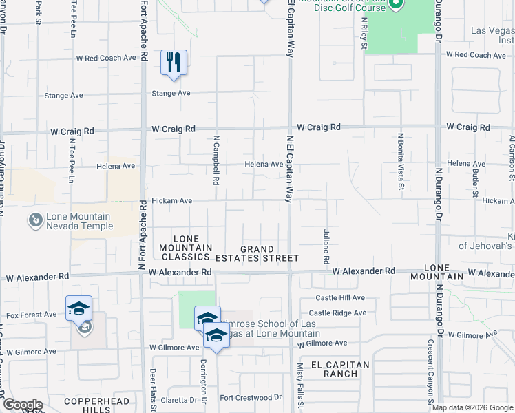 map of restaurants, bars, coffee shops, grocery stores, and more near 8856 North Hickam Avenue in Las Vegas