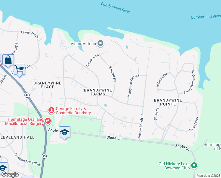 map of restaurants, bars, coffee shops, grocery stores, and more near 303 Rising Sun Lane in Nashville