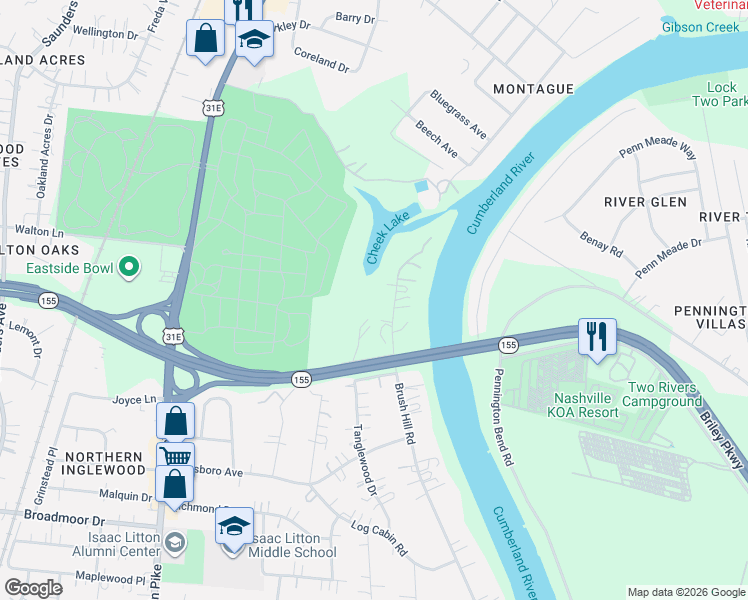 map of restaurants, bars, coffee shops, grocery stores, and more near 4425 Brush Hill Road in Nashville