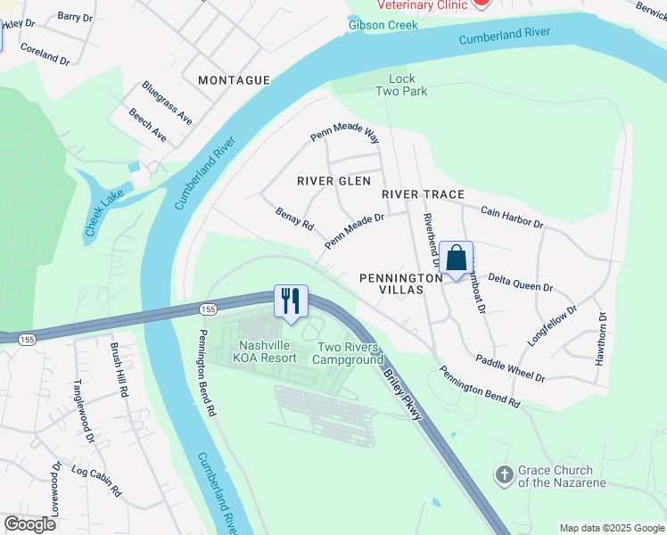 map of restaurants, bars, coffee shops, grocery stores, and more near 2507 Pennington Bend Rd in Nashville