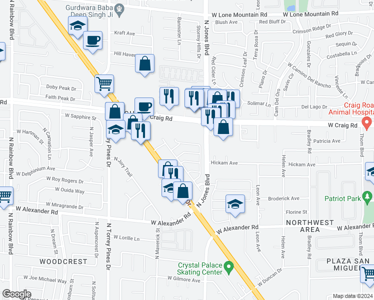 map of restaurants, bars, coffee shops, grocery stores, and more near 6088 Castle Gardens Avenue in Las Vegas