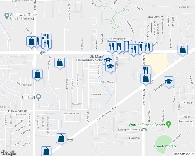 map of restaurants, bars, coffee shops, grocery stores, and more near 4782 Corsaire Avenue in Las Vegas