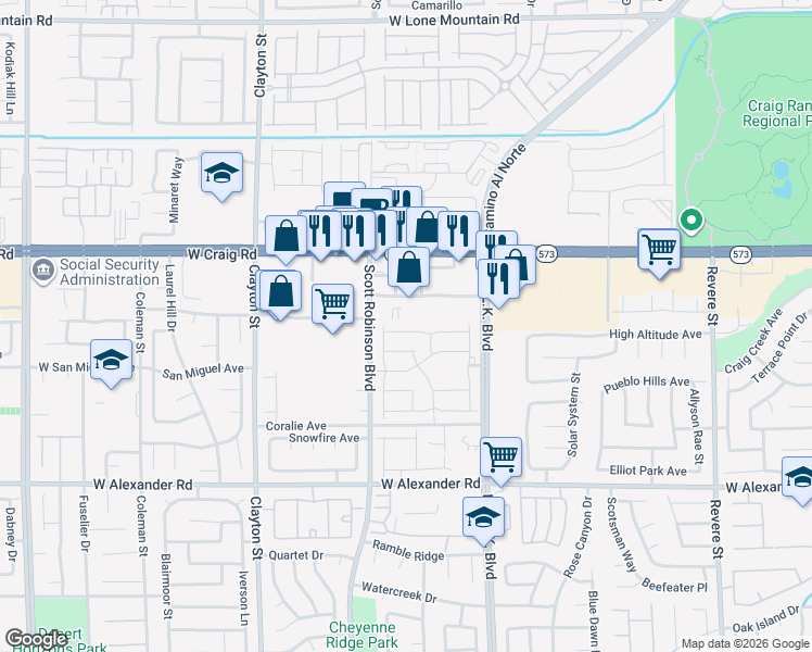 map of restaurants, bars, coffee shops, grocery stores, and more near 1700 Desert Path Avenue in North Las Vegas