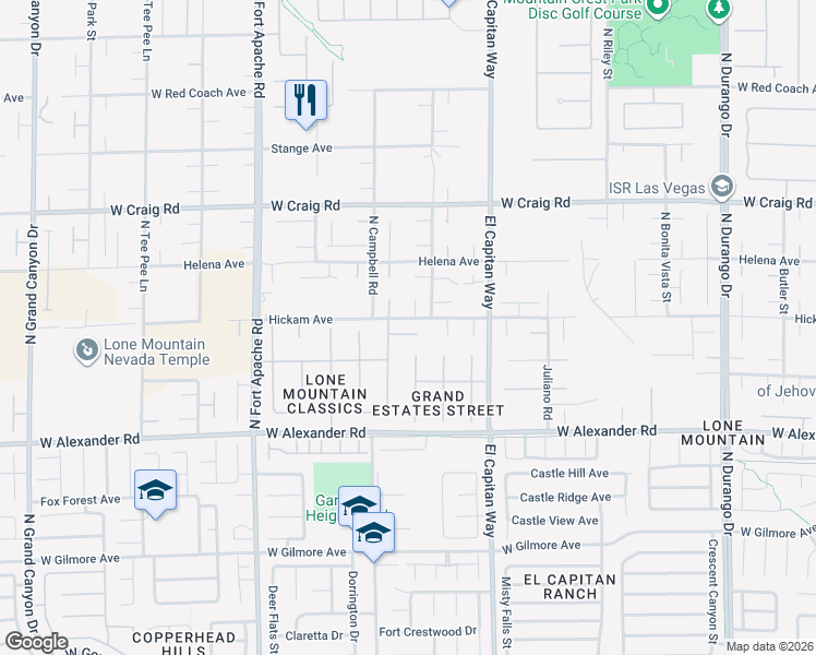 map of restaurants, bars, coffee shops, grocery stores, and more near 8908 Mount Hood Court in Las Vegas