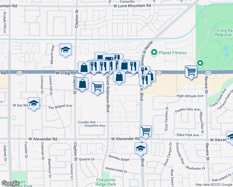 map of restaurants, bars, coffee shops, grocery stores, and more near 1708 Desert Path Avenue in North Las Vegas