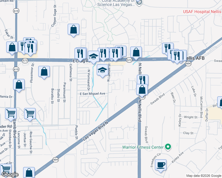 map of restaurants, bars, coffee shops, grocery stores, and more near 4227 Norstad Street in Las Vegas