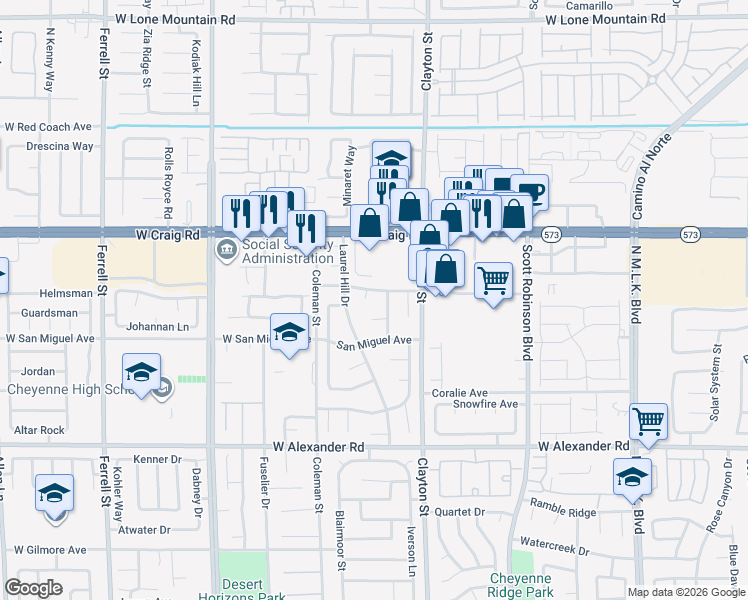 map of restaurants, bars, coffee shops, grocery stores, and more near 4258 Country Glen Cir in North Las Vegas