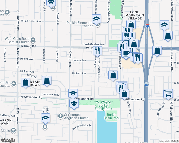 map of restaurants, bars, coffee shops, grocery stores, and more near 7457 Deschutes Circle in Las Vegas