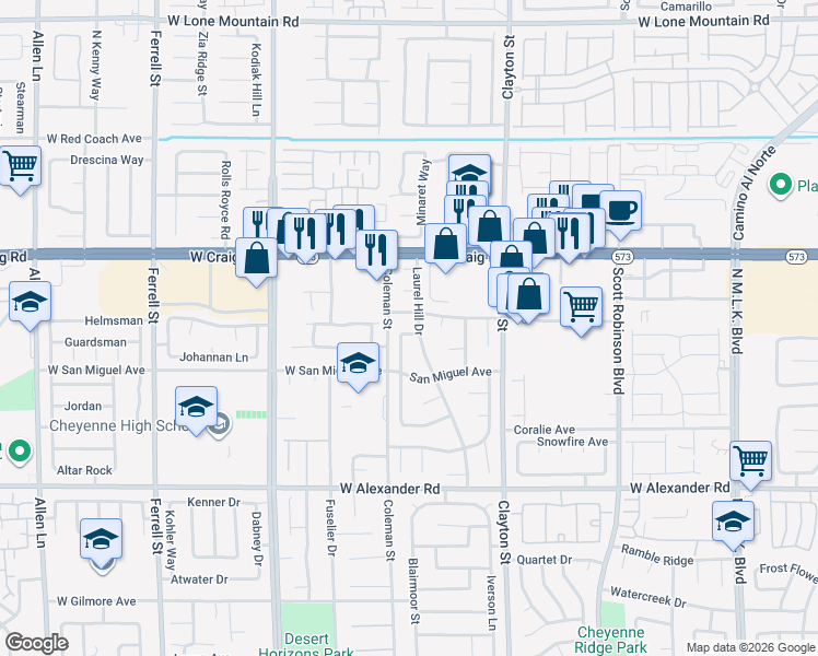 map of restaurants, bars, coffee shops, grocery stores, and more near 2308 Hedgewood Drive in North Las Vegas