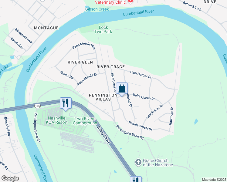 map of restaurants, bars, coffee shops, grocery stores, and more near 2741 Riverbend Drive in Nashville